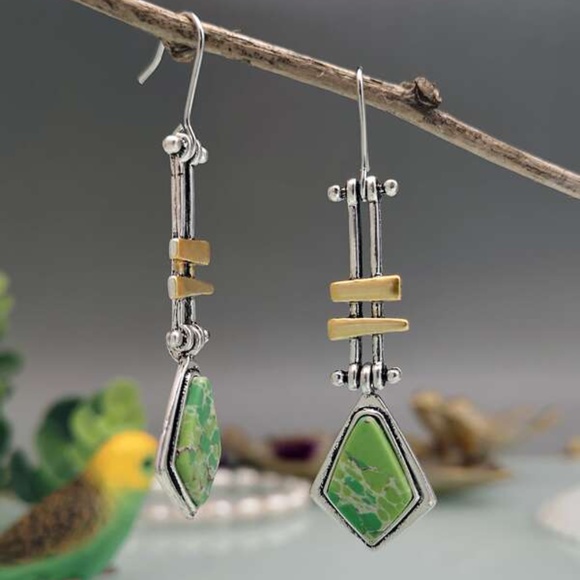 Boho Silver Gold Tone Vintage Look Drop Earrings - Picture 2 of 2